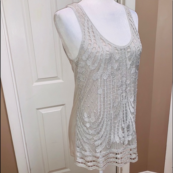 Express Silver Metallic Crocheted Tunic Tank Top - Picture 2 of 8